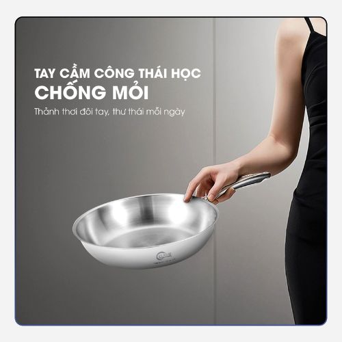 chảo inox Glaub với tay cầm công thái học