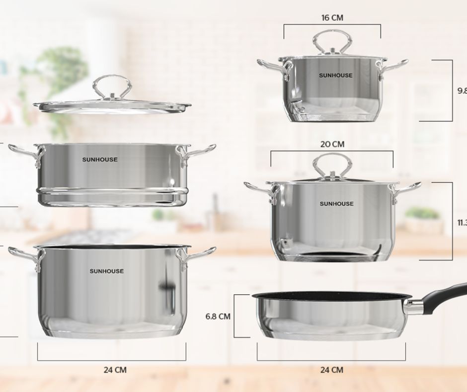 Đánh giá bộ nồi chảo inox 5 món Easy Cook Sunhouse SHG996E