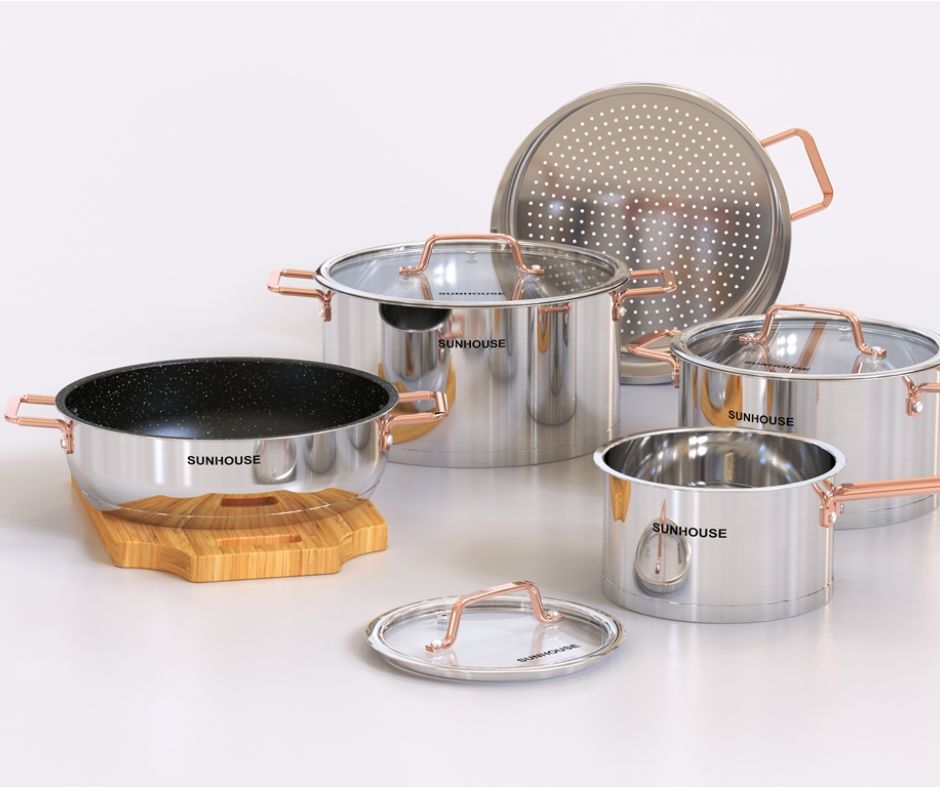 Bộ nồi chảo inox 5 món Easy Cook Sunhouse SHG996E có bền không