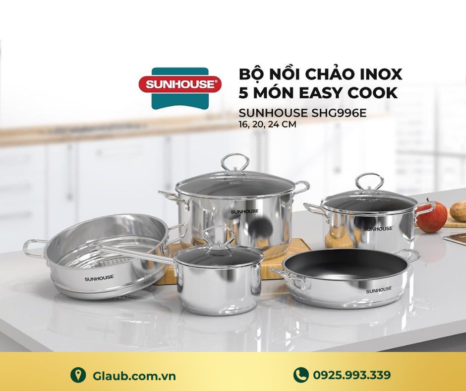 Bộ nồi chảo inox 5 món Easy Cook Sunhouse SHG996E