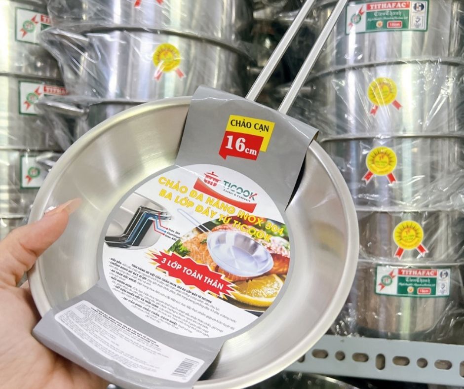 Chảo inox 304 Ticook không bị gỉ sét khi sử dụng lâu dài.