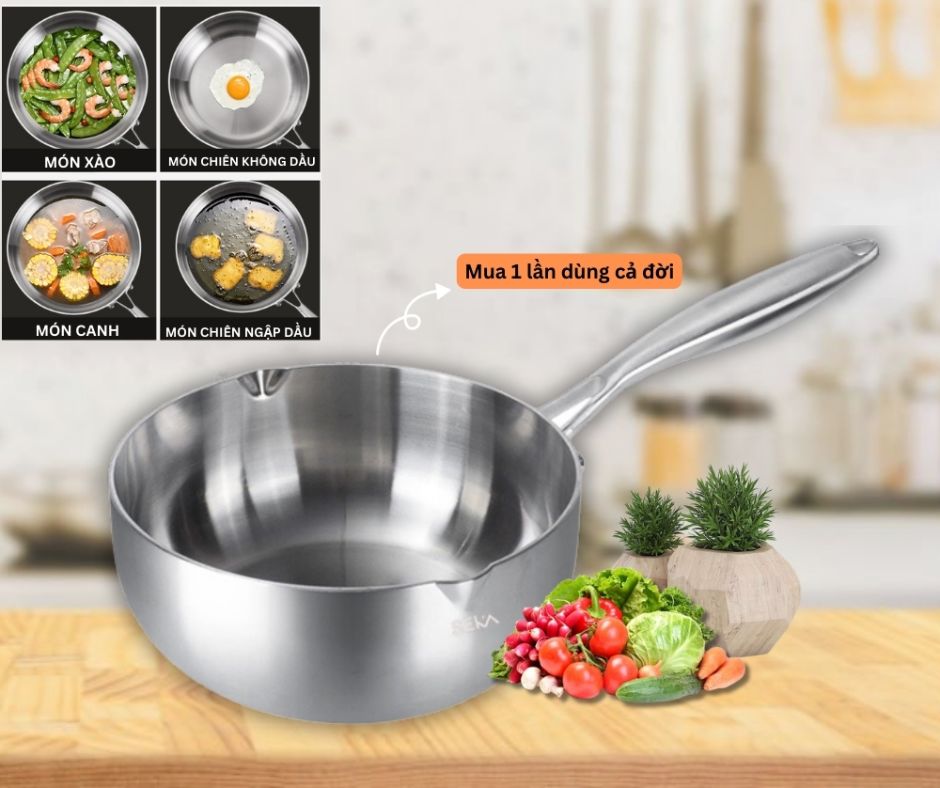 Chảo tuyết inox cao cấp phù hợp cho mọi loại bếp, đặc biệt là bếp từ