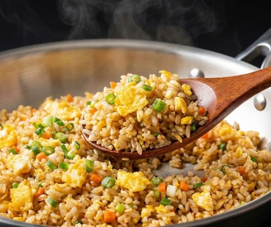 Chảo inox giúp hạt cơm tơi và không bị bết.