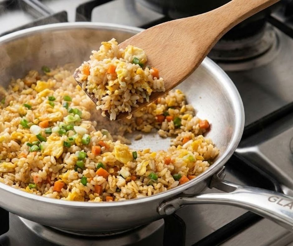 Rang cơm bằng chảo inox không hề khó.
