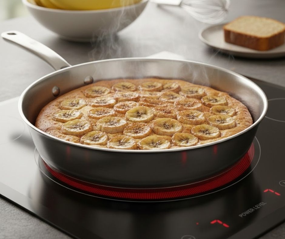 Làm bánh chuối nướng bằng chảo chống dính khá đơn giản.