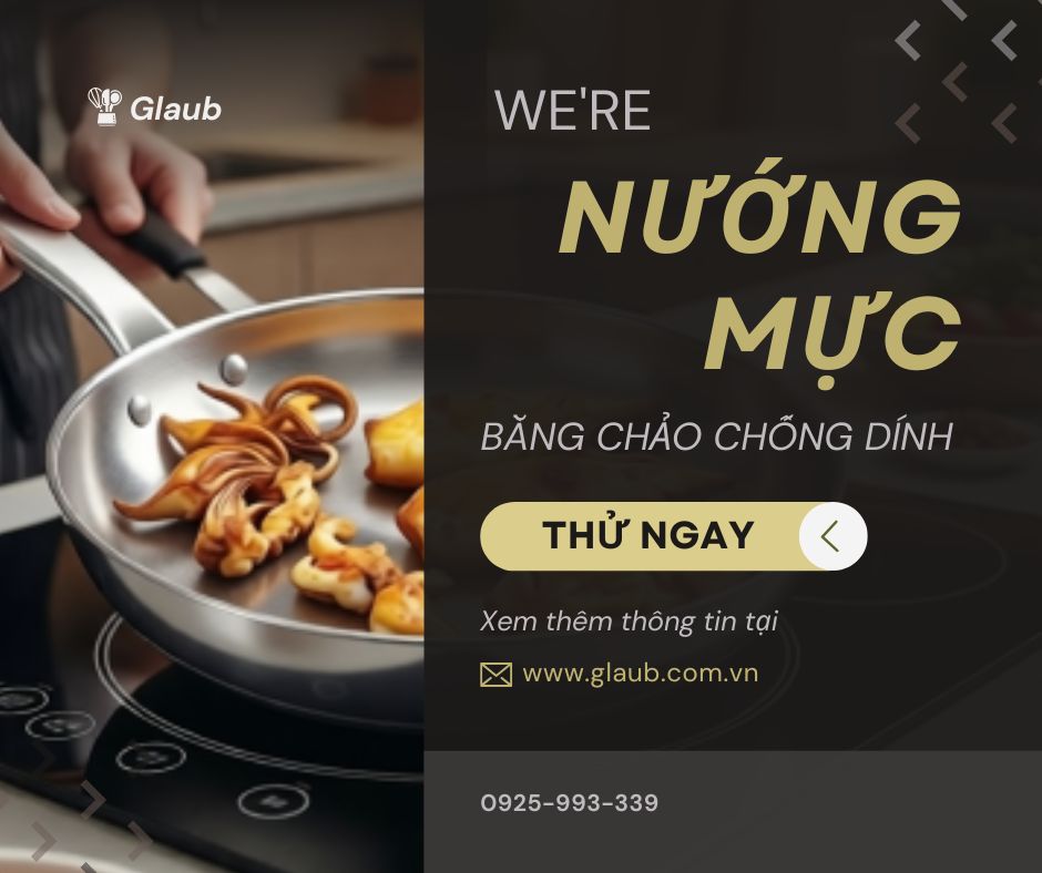 Nướng mực bằng chảo chống dính rất tiện lợi.