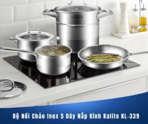 Bộ nồi chảo inox 5 đáy nắp kính Kalite KL-339 rất bền bỉ và chắc chắn.