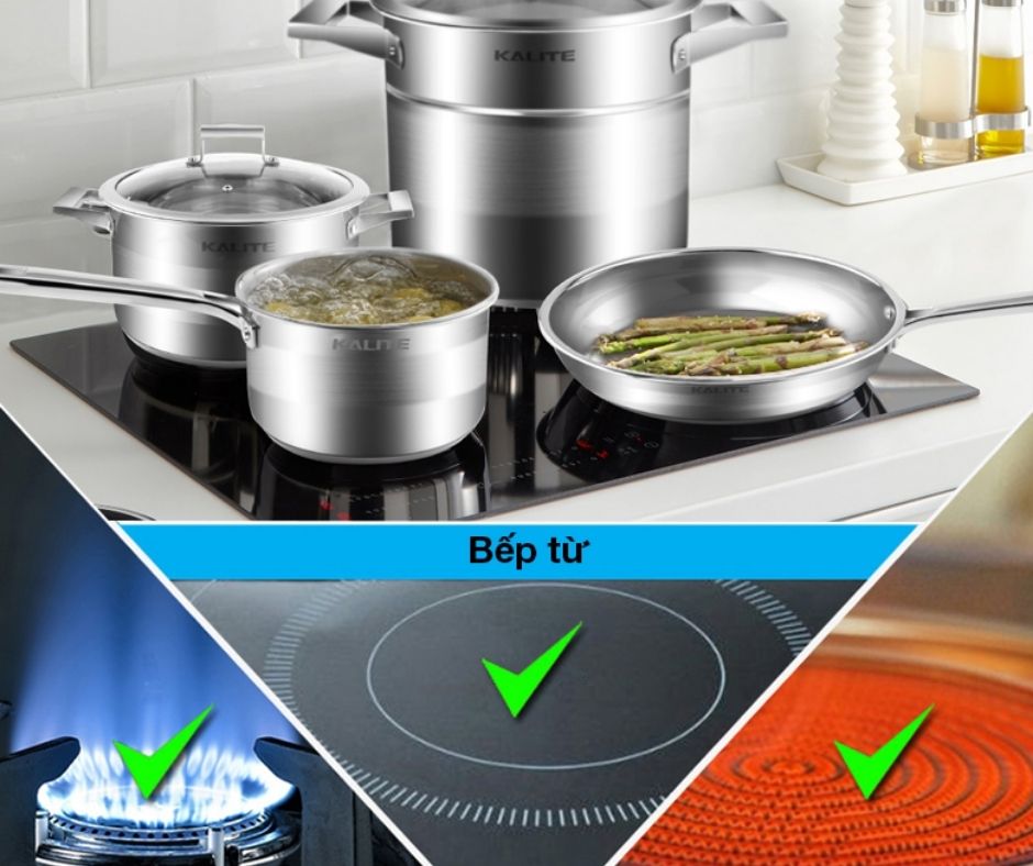 Bộ nồi chảo inox Kalite dễ vệ sinh sau khi nấu.