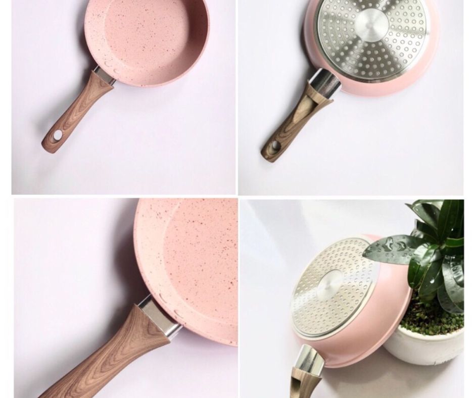 Chảo đá chống dính men hoa cương dẫn nhiệt đều khi nấu.